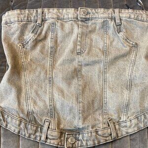NWOT ZARA GRAY DENIM STRAP LESS BANDEAU TOP  SIZE X-LARGE